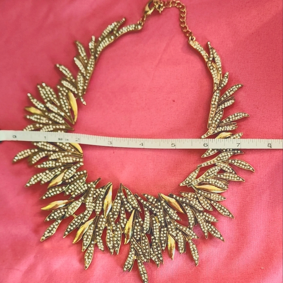 Statement necklace, lots of rhinestones, bronze Leaf, vintage sparkling - Picture 9 of 12